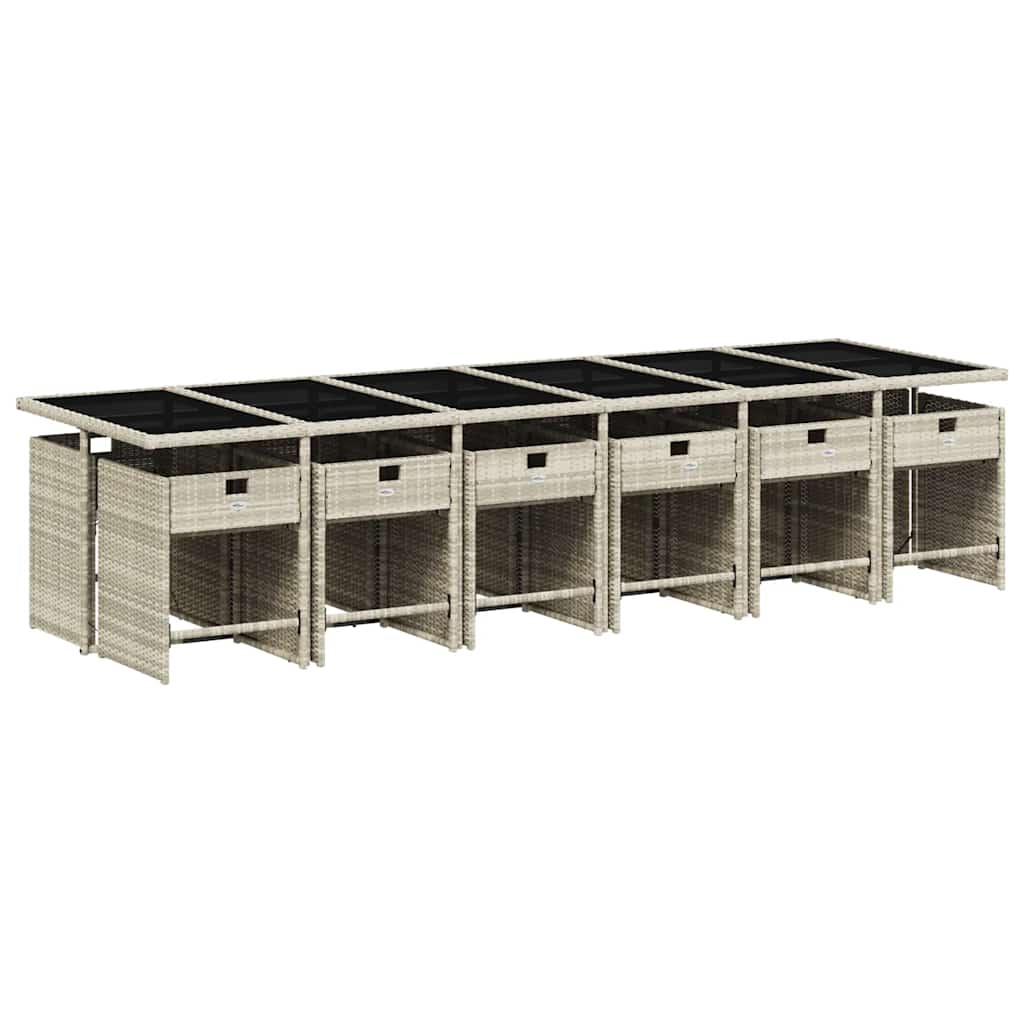 13 Pcs conj. jantar jardim c/ almofadões vime PE cinzento-claro