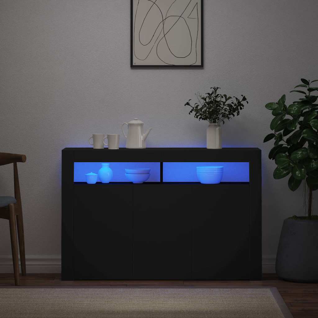 Aparador com luzes LED 115,5x30x75 cm preto