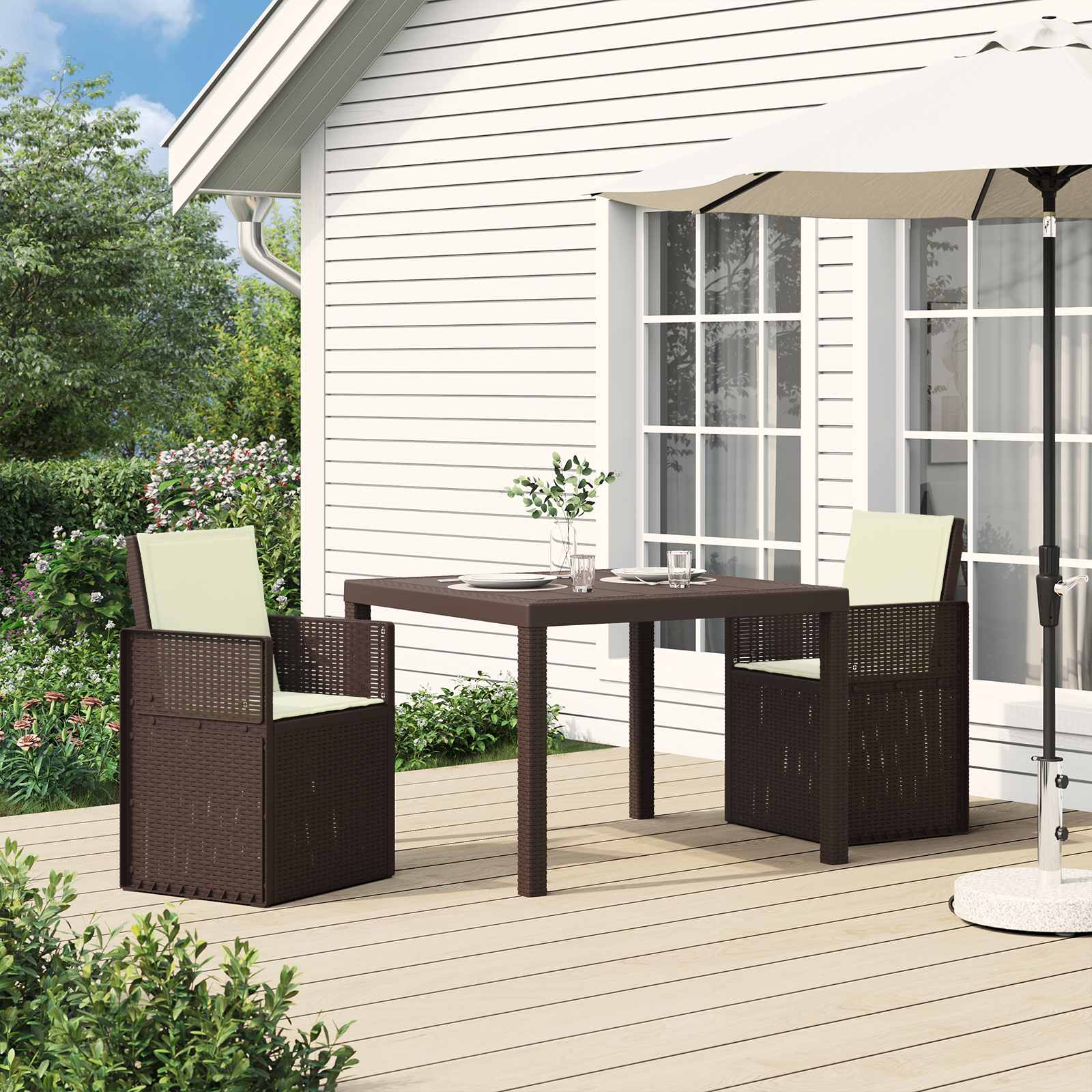 Cadeiras de jantar para jardim 2 unid. castanho e creme PP