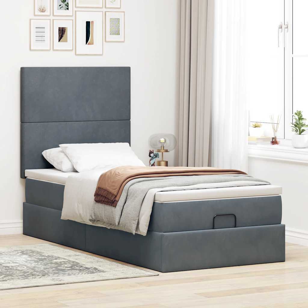 Estrutura cama otomana colchões 80x200cm veludo cinzento escuro