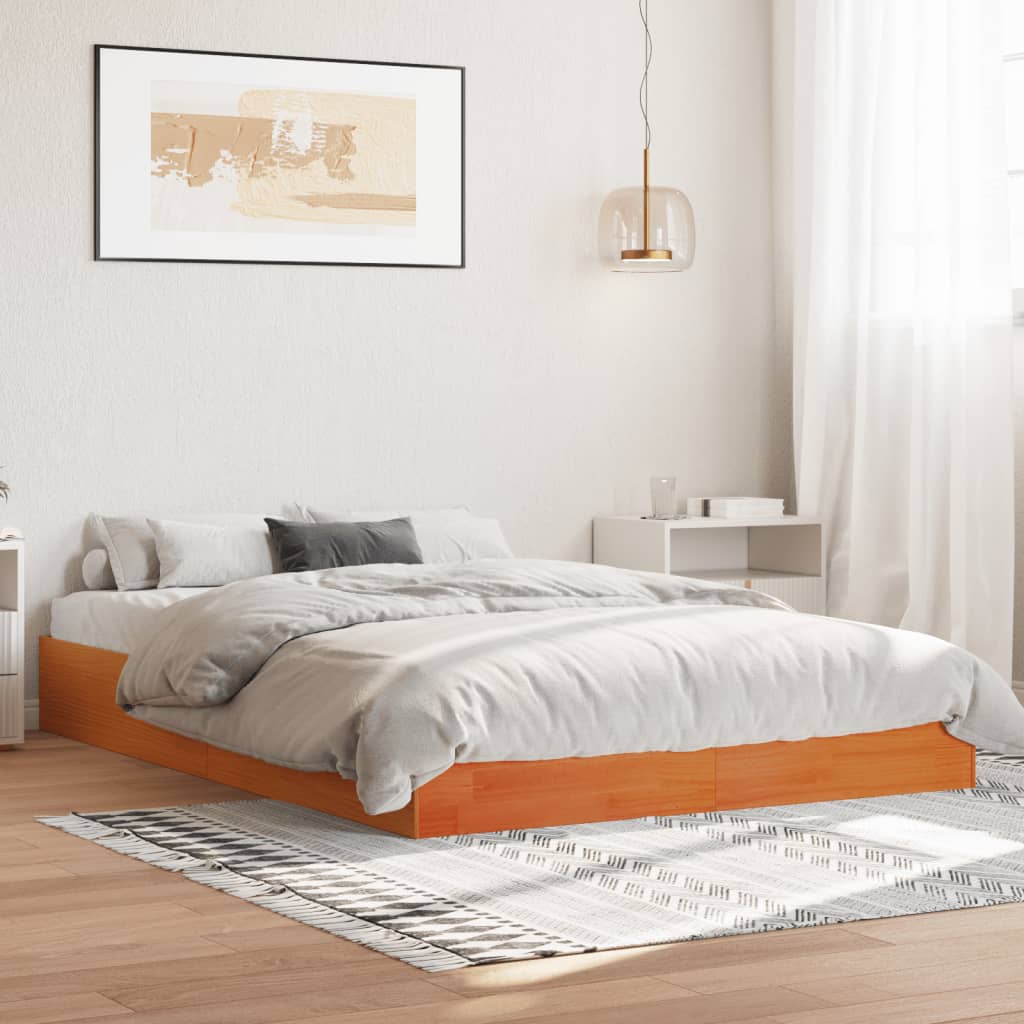 Cama sem colchão 140x200 cm madeira pinho maciça castanho-mel