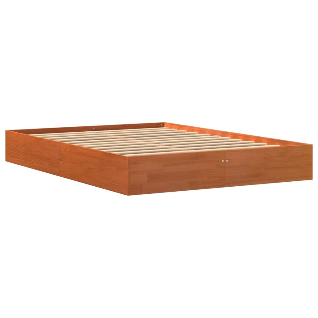 Cama sem colchão 140x200 cm madeira pinho maciça castanho-mel