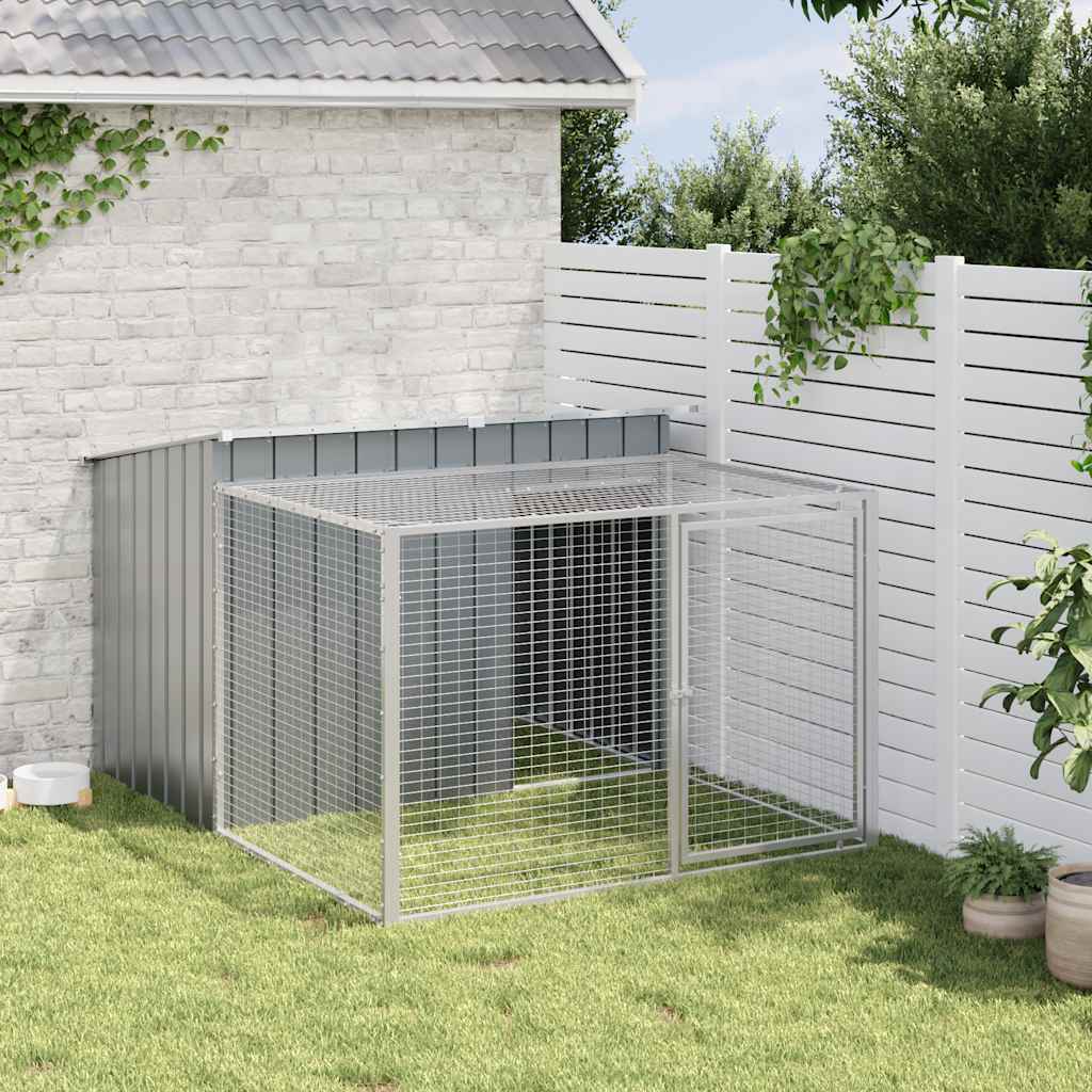 Casota para cães com corredor antracite 153x194x110 cm aço galvanizado