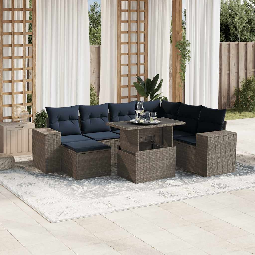 Conjunto de sofá de jardim com 8 peças e almofadas em rattan sintético cinza