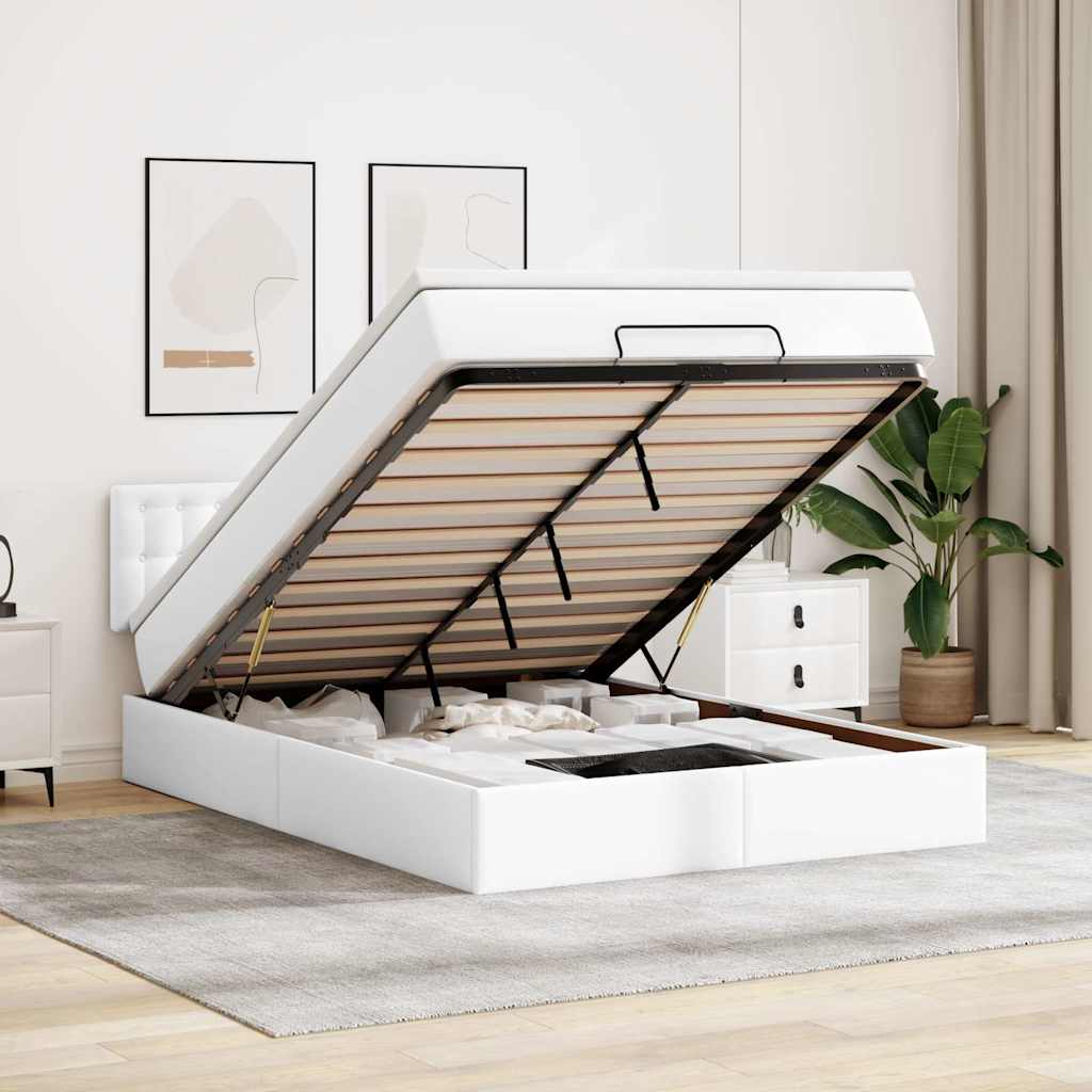 Cama otomana com colchões & leds 140x190 cm couro artificial