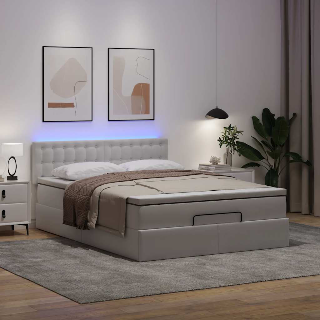 Cama otomana com colchões & leds 140x190 cm couro artificial