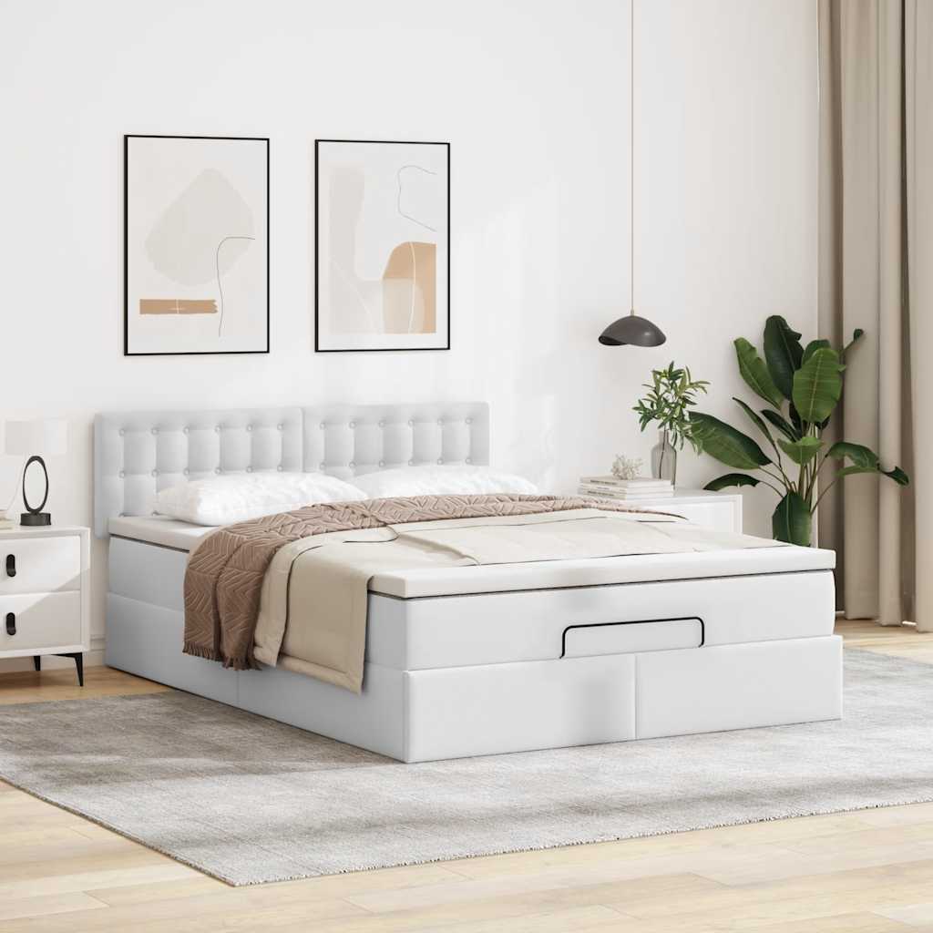 Cama otomana com colchões & leds 140x190 cm couro artificial