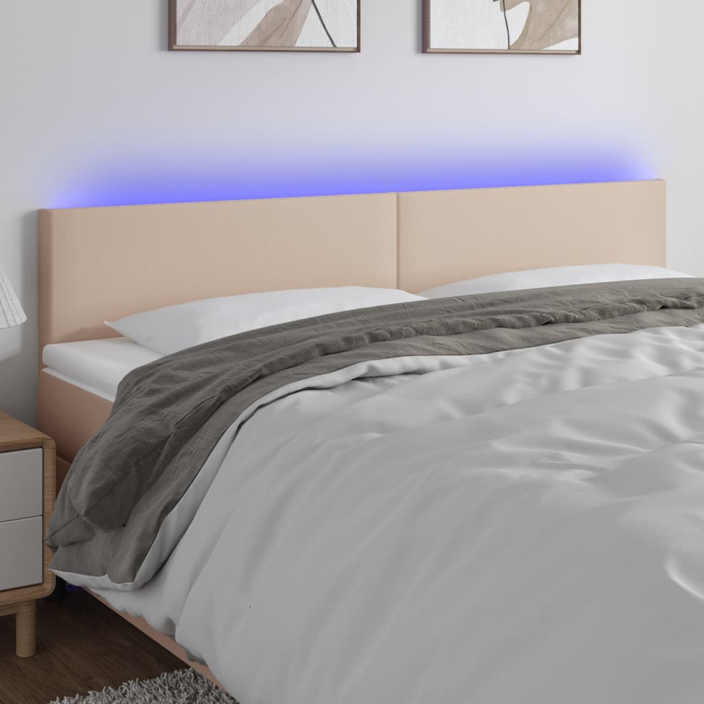 Cabeceira cama c/ LED couro artificial 180x5x78/88cm cappuccino