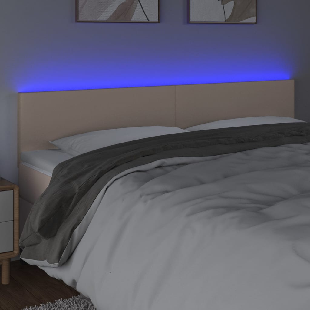 Cabeceira cama c/ LED couro artificial 180x5x78/88cm cappuccino