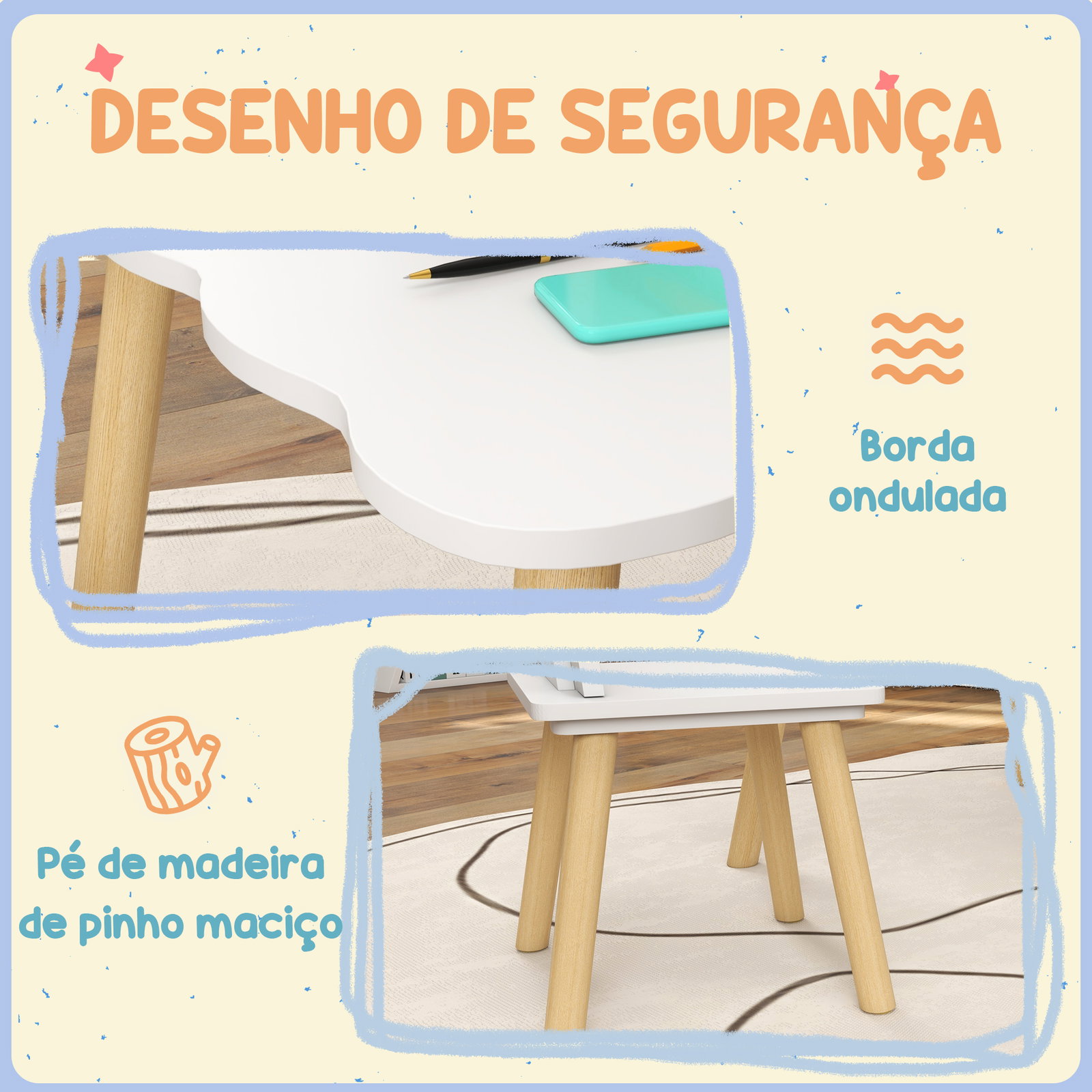 Mesa infantil com 2 cadeiras com encosto em forma de coroa para crianças de 3-6 anos para sala de jogos dormitório branco