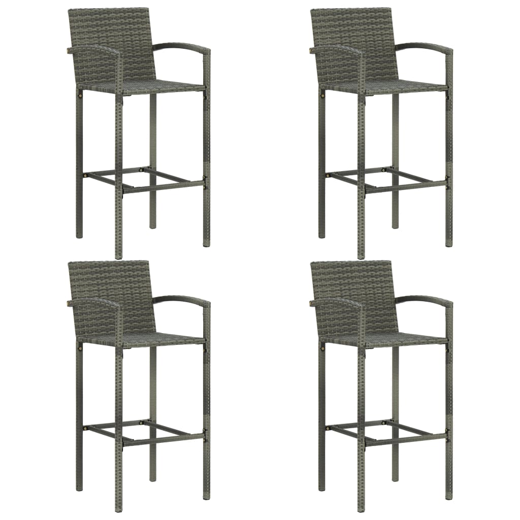 5 Pcs conj. de bar exterior c/ apoio de braços vime PE cinzento