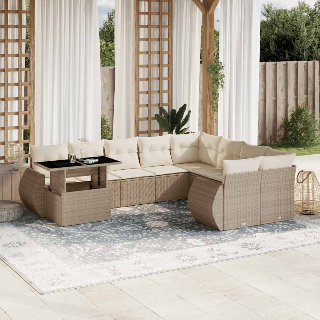 10 Pcs conjunto de sofás p/ jardim com almofadões vime PE bege