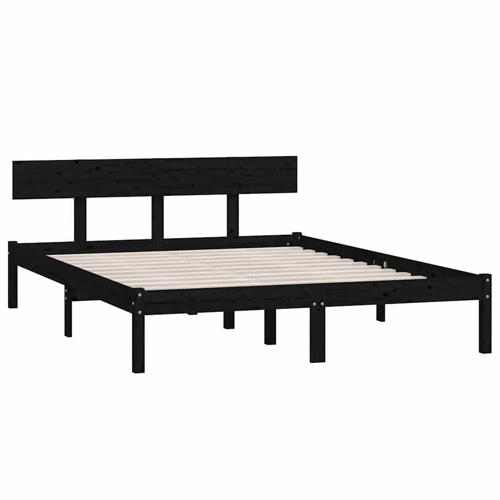Estrutura de cama 140x200 cm pinho maciço preto