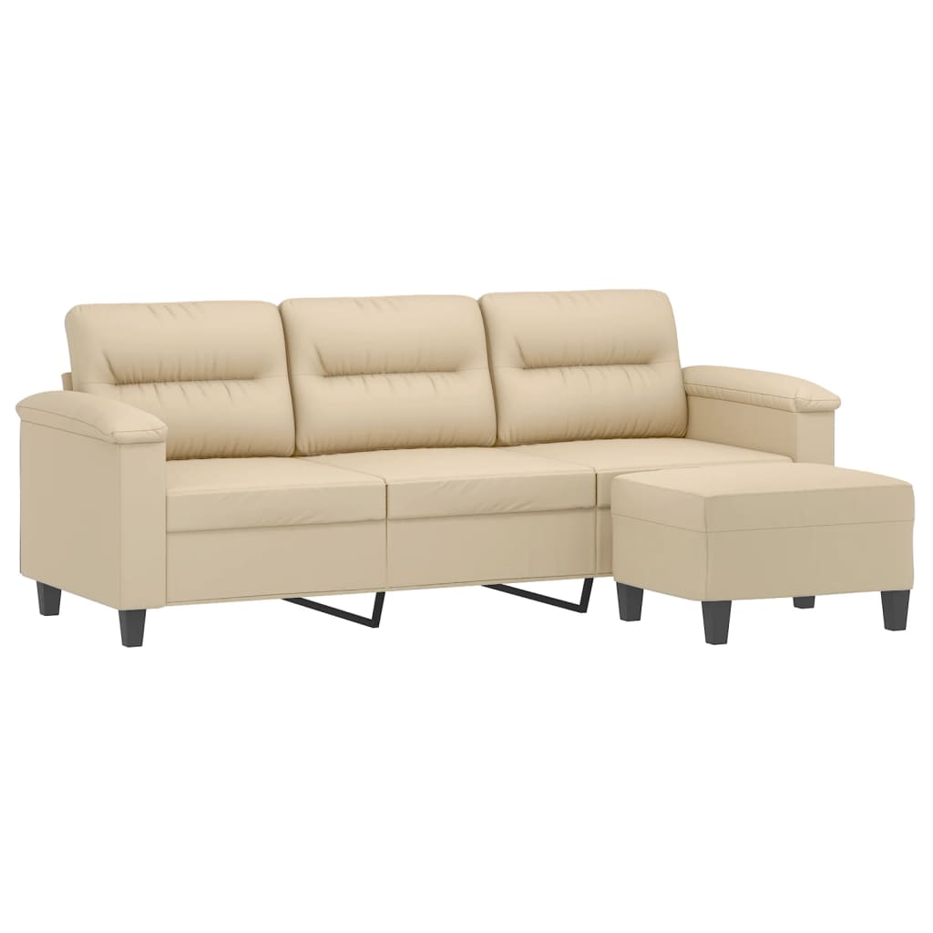 Sofá de 3 lugares c/ apoio pés 180 cm tecido microfibra creme