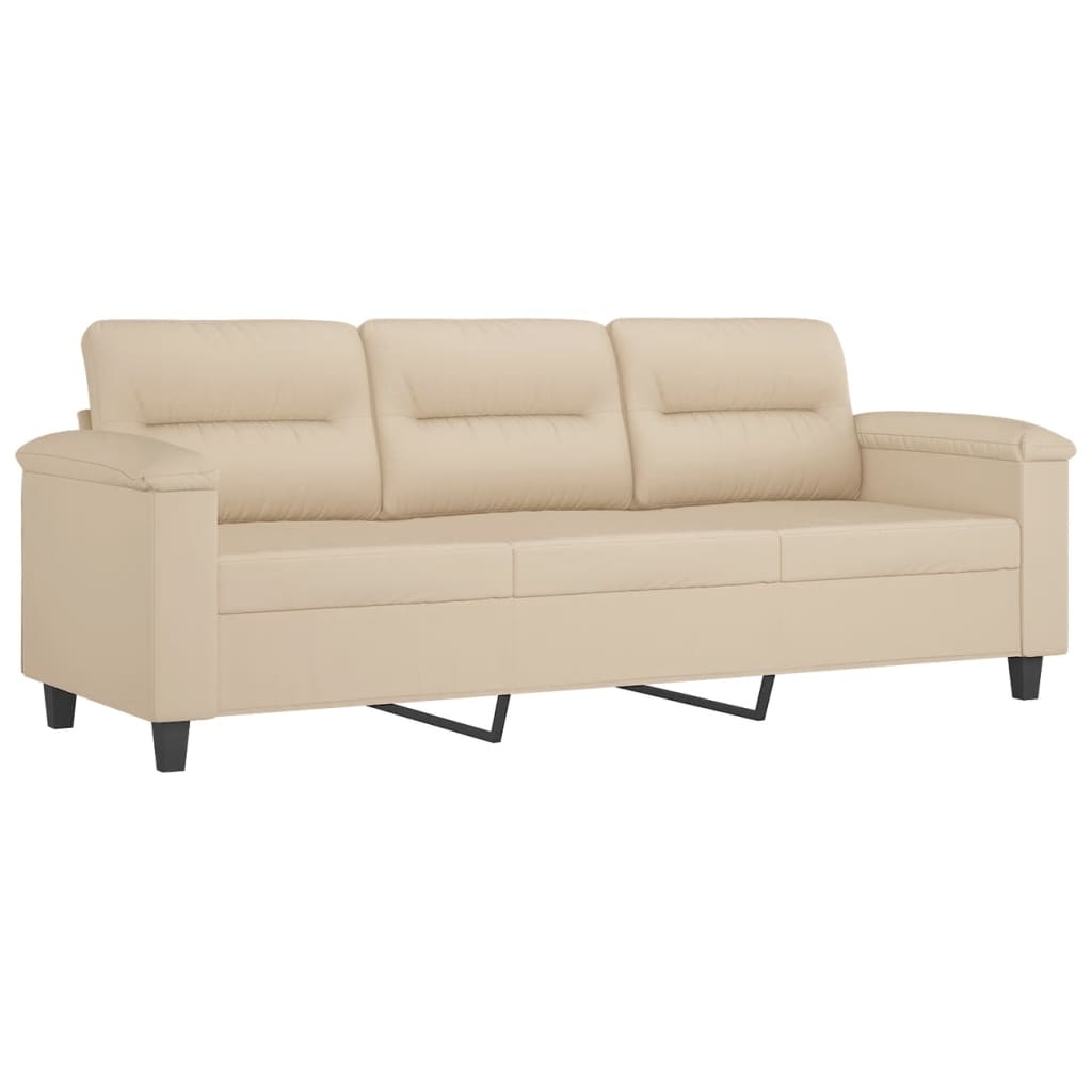 Sofá de 3 lugares c/ apoio pés 180 cm tecido microfibra creme
