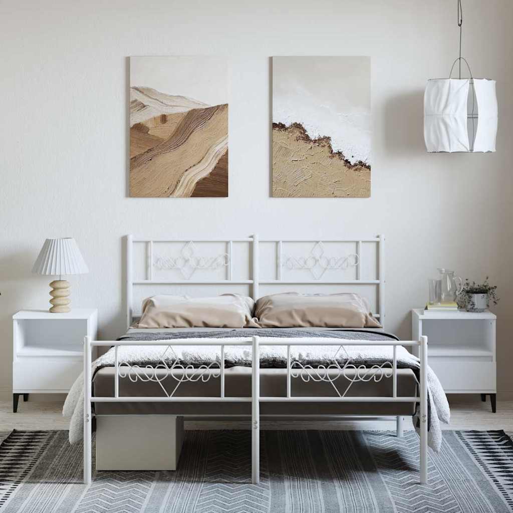 Estrutura de cama com cabeceira e pés 135x190 cm metal branco