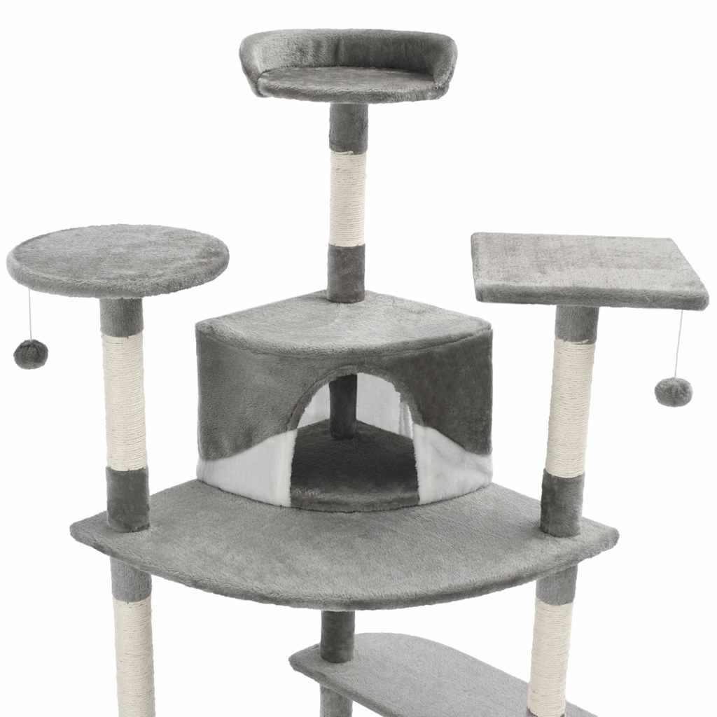 Árvore p/ gatos c/ postes arranhadores sisal 203cm cinza/branco