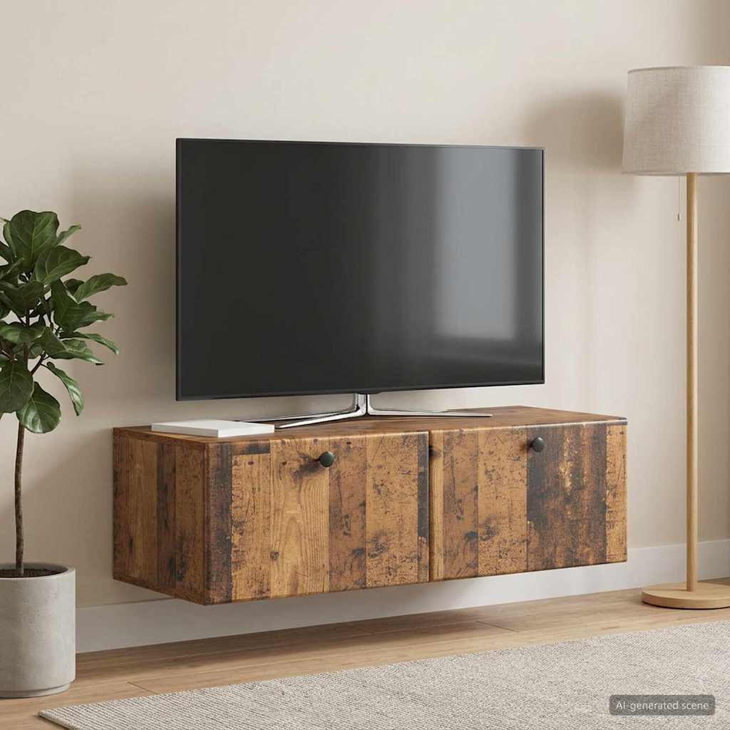 Gabinete de TV de parede 98 x 41 x 30 cm madeira antiga