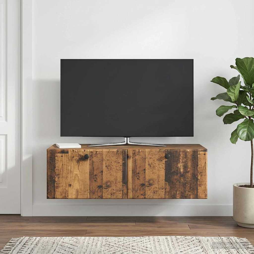 Gabinete de TV de parede 98 x 41 x 30 cm madeira antiga