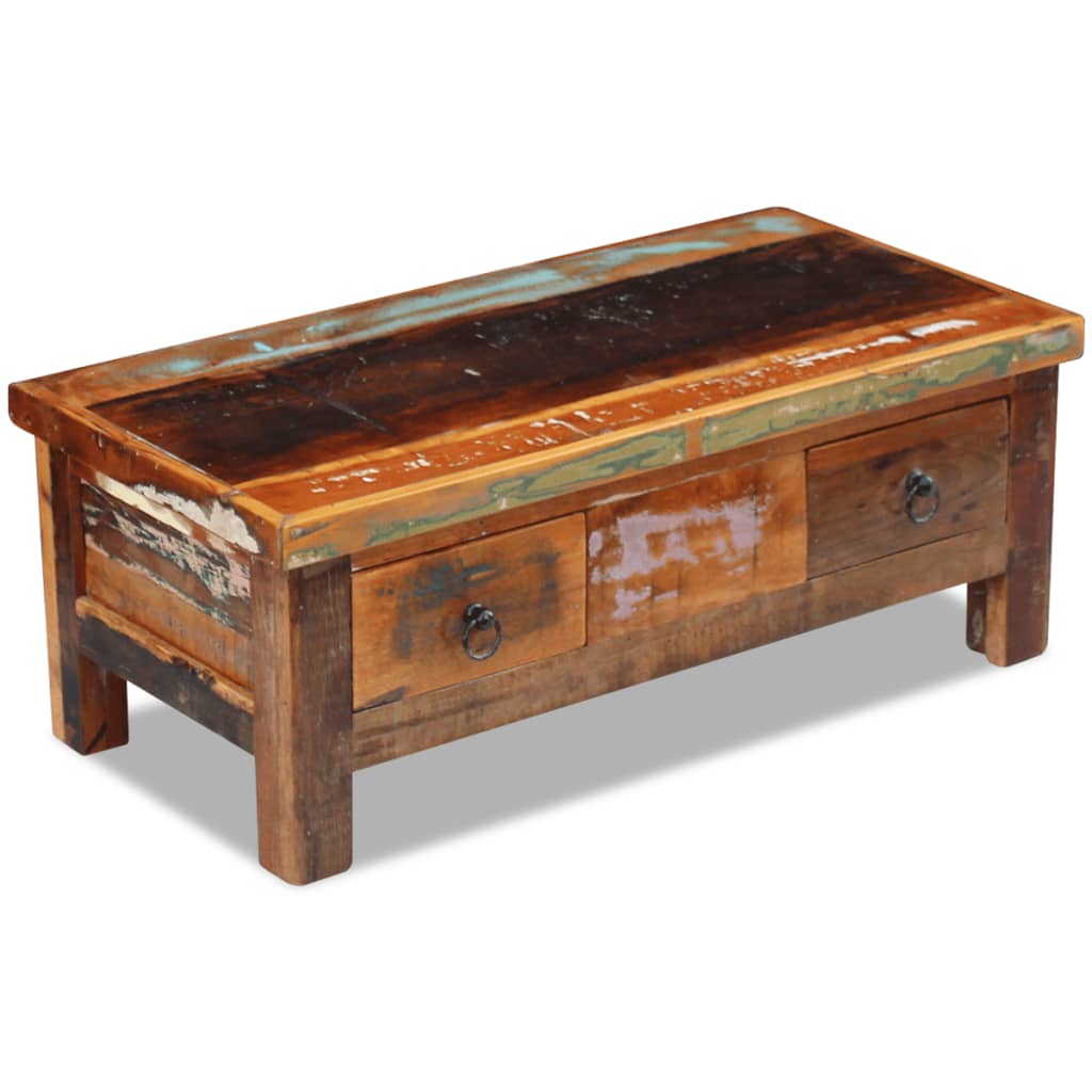 Mesa de centro + gavetas 90x45x35 cm madeira reciclada maciça