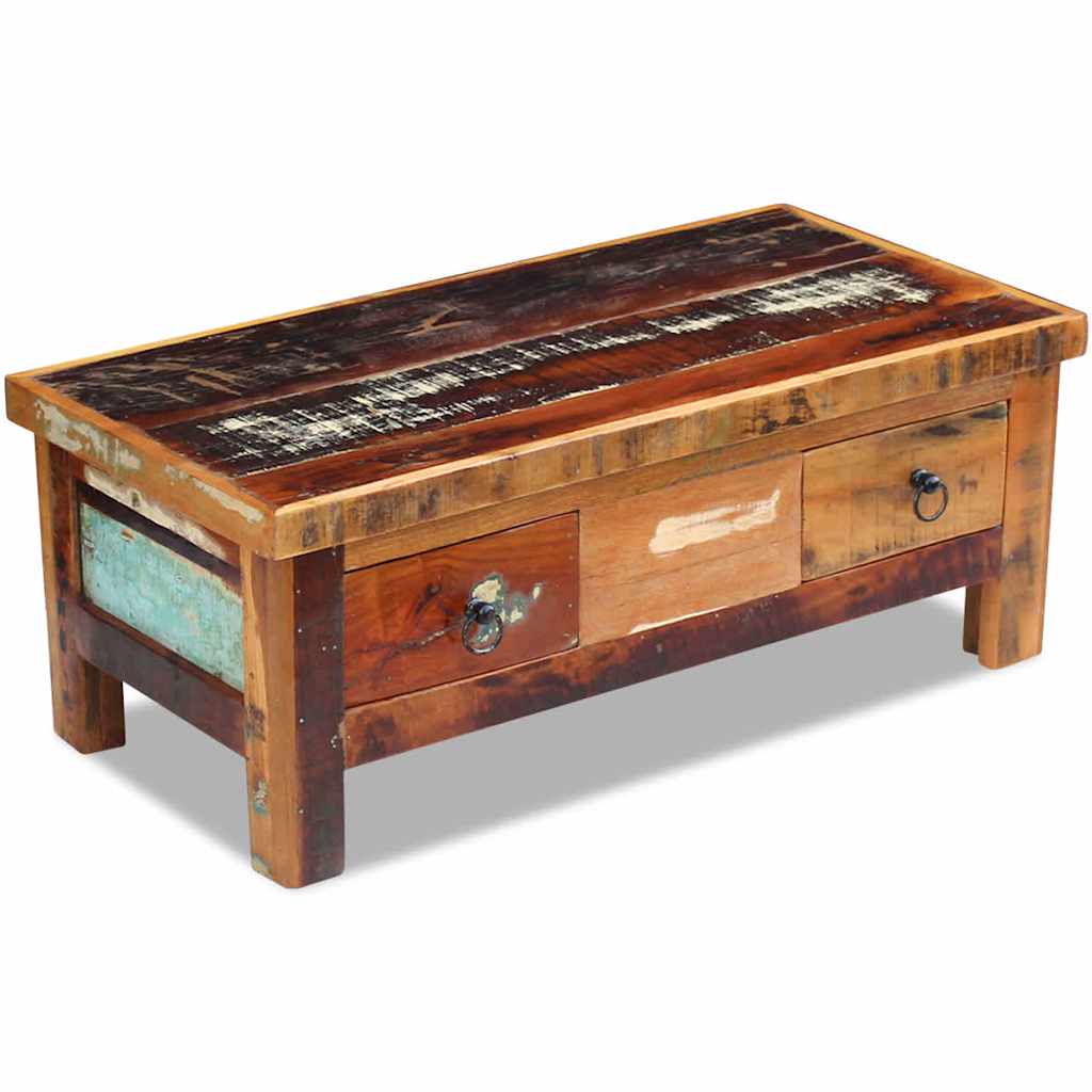 Mesa de centro + gavetas 90x45x35 cm madeira reciclada maciça