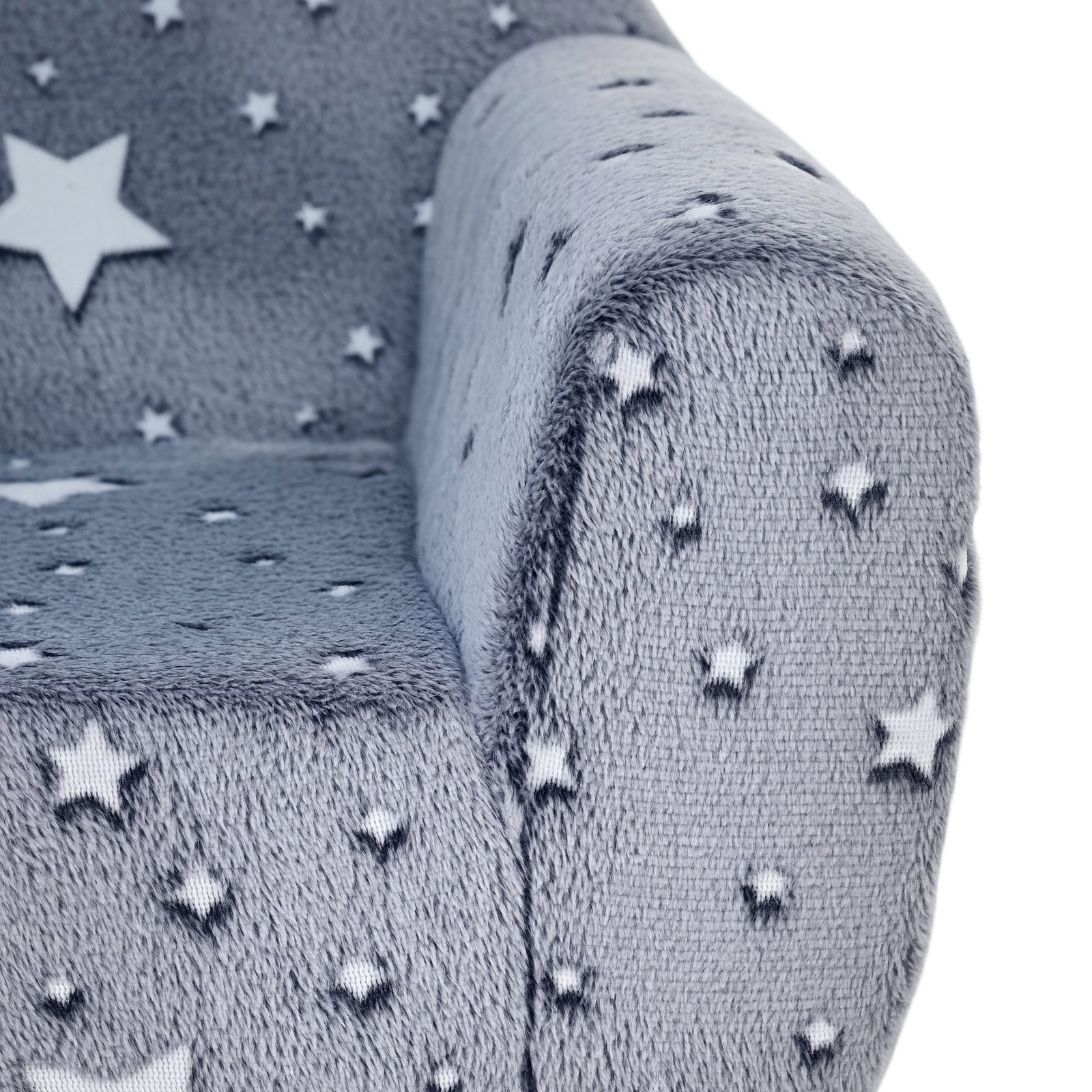 Poltrona para crianças com desenho de estrelas que brilham no escuro tecido suave de veludo 55x40x55 cm cinzento