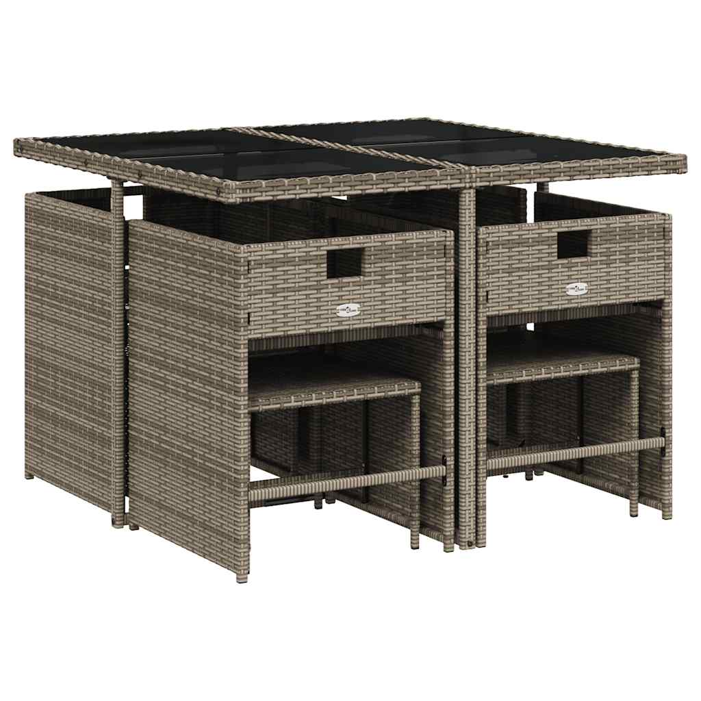 9 Pcs conjunto de jantar p/ jardim c/ almofadões vime PE cinza