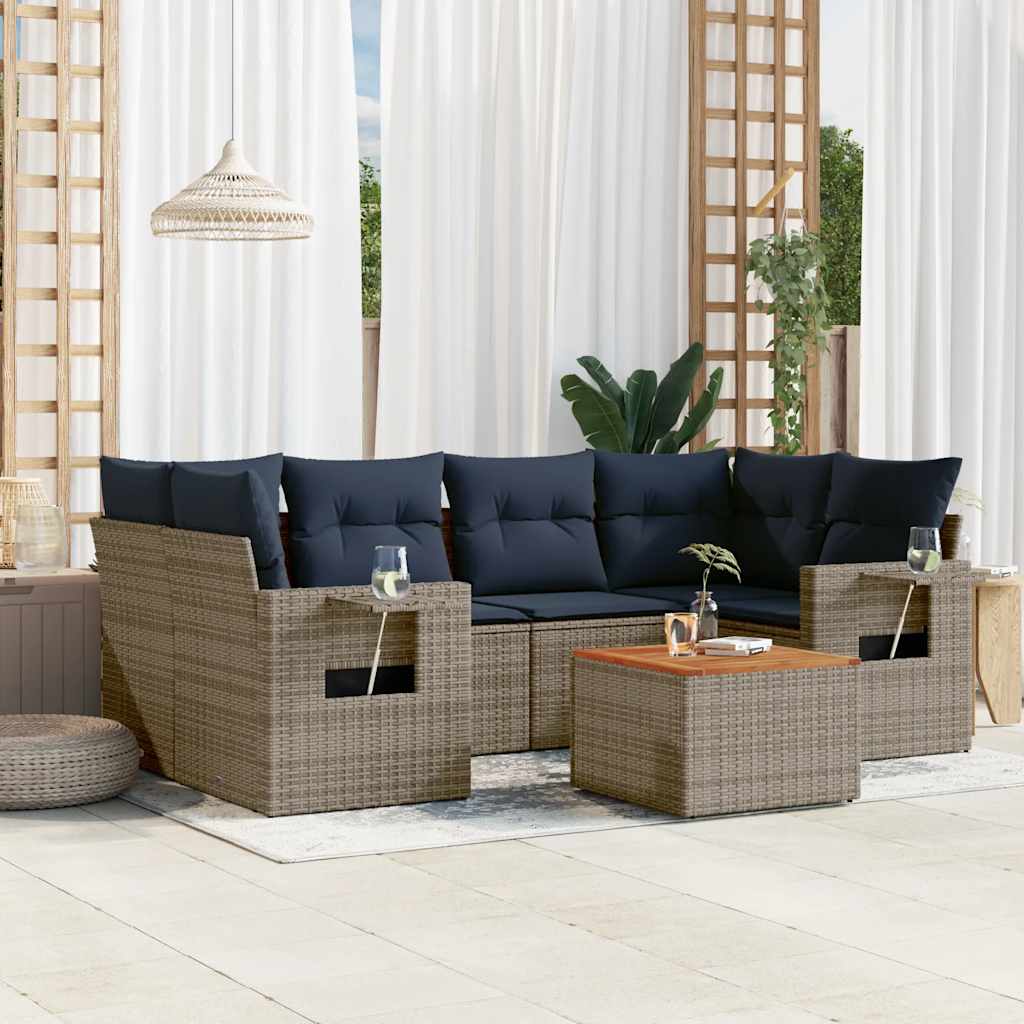 Conjunto de sofá de jardim com 7 peças e almofadas em rattan sintético cinza