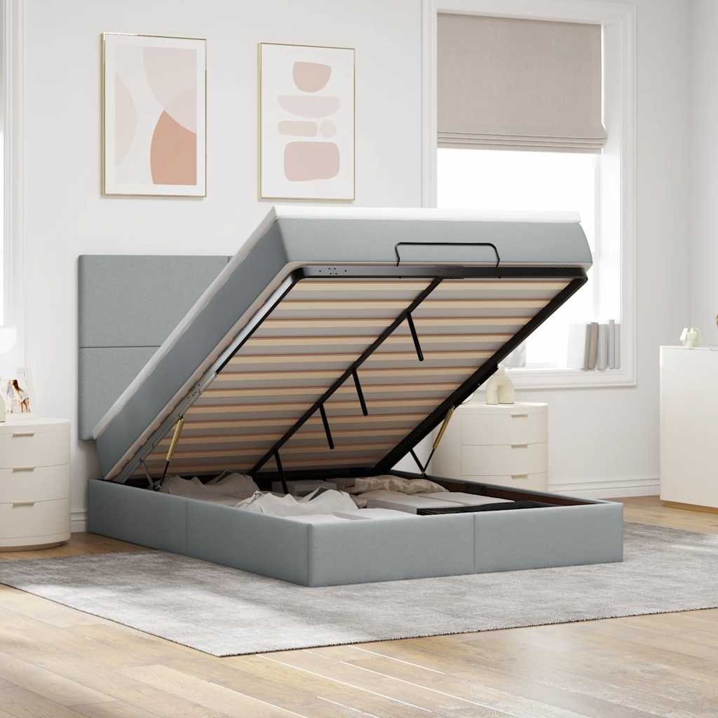 Estrutura de cama otomana com colchão 140x190 cm cinzento claro