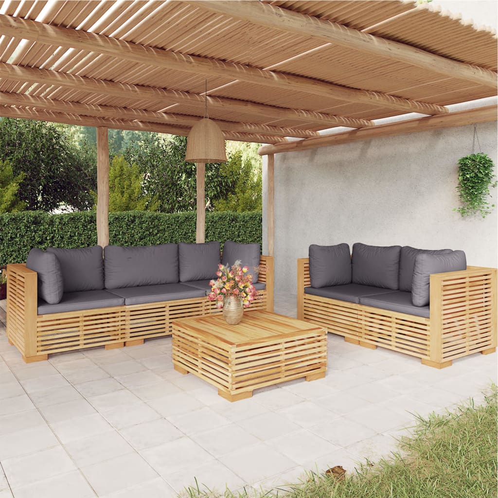 6 Pcs conjunto lounge jardim c/ almofadões madeira teca maciça