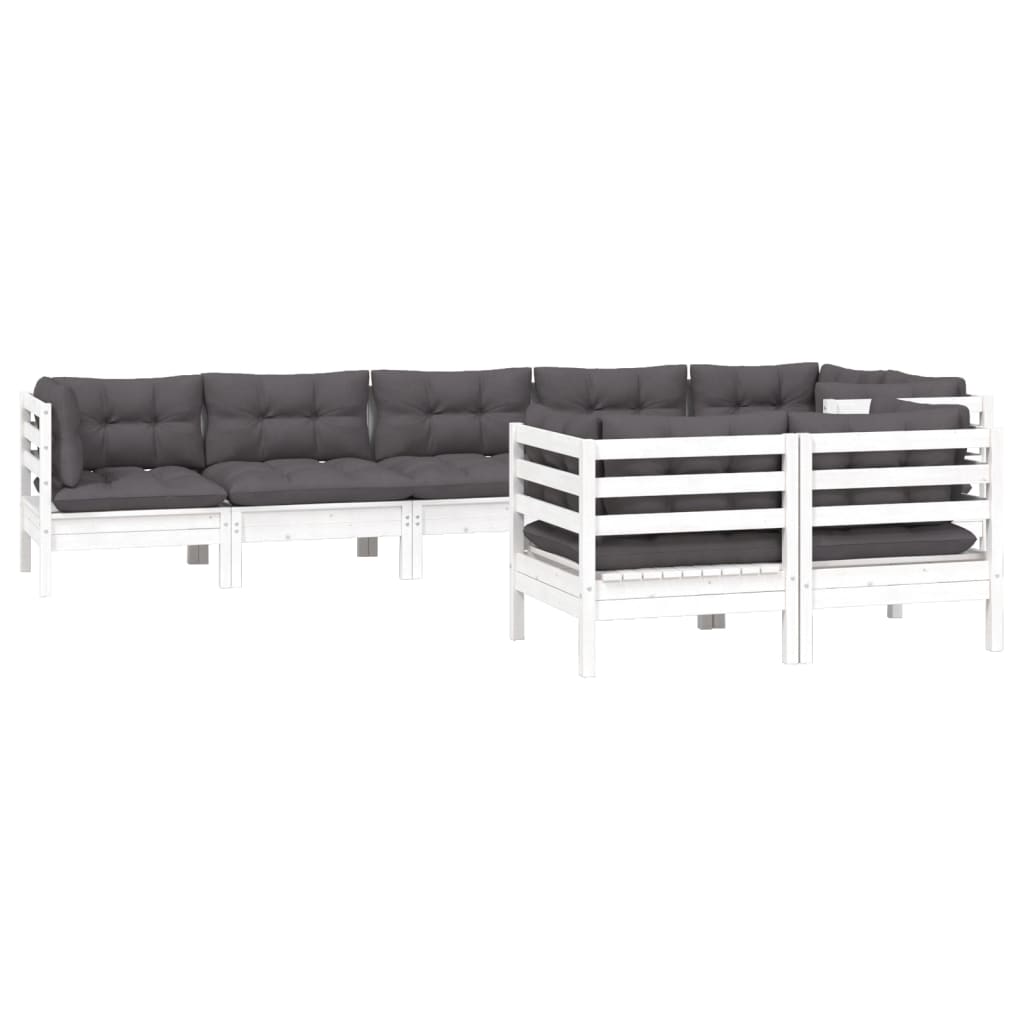8 Pcs conjunto lounge jardim c/ almofadões pinho maciço branco