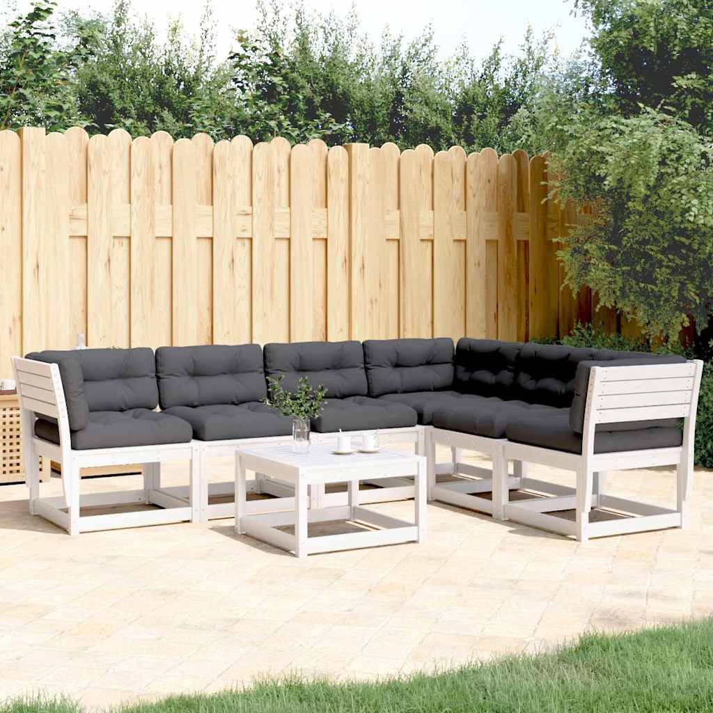 6 Pcs conj. sofás de jardim c/ almofadões pinho maciço branco