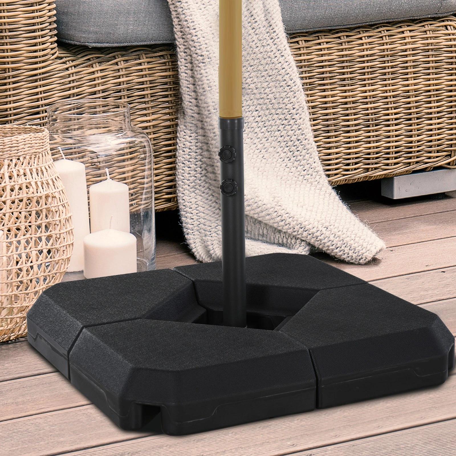 Base para chapéu de sol ø48 mm com 4 pesos enchentes de 60l água ou areia suporte cruzado para chapéu de sol com tubo de aço 80x80x56 cm preto