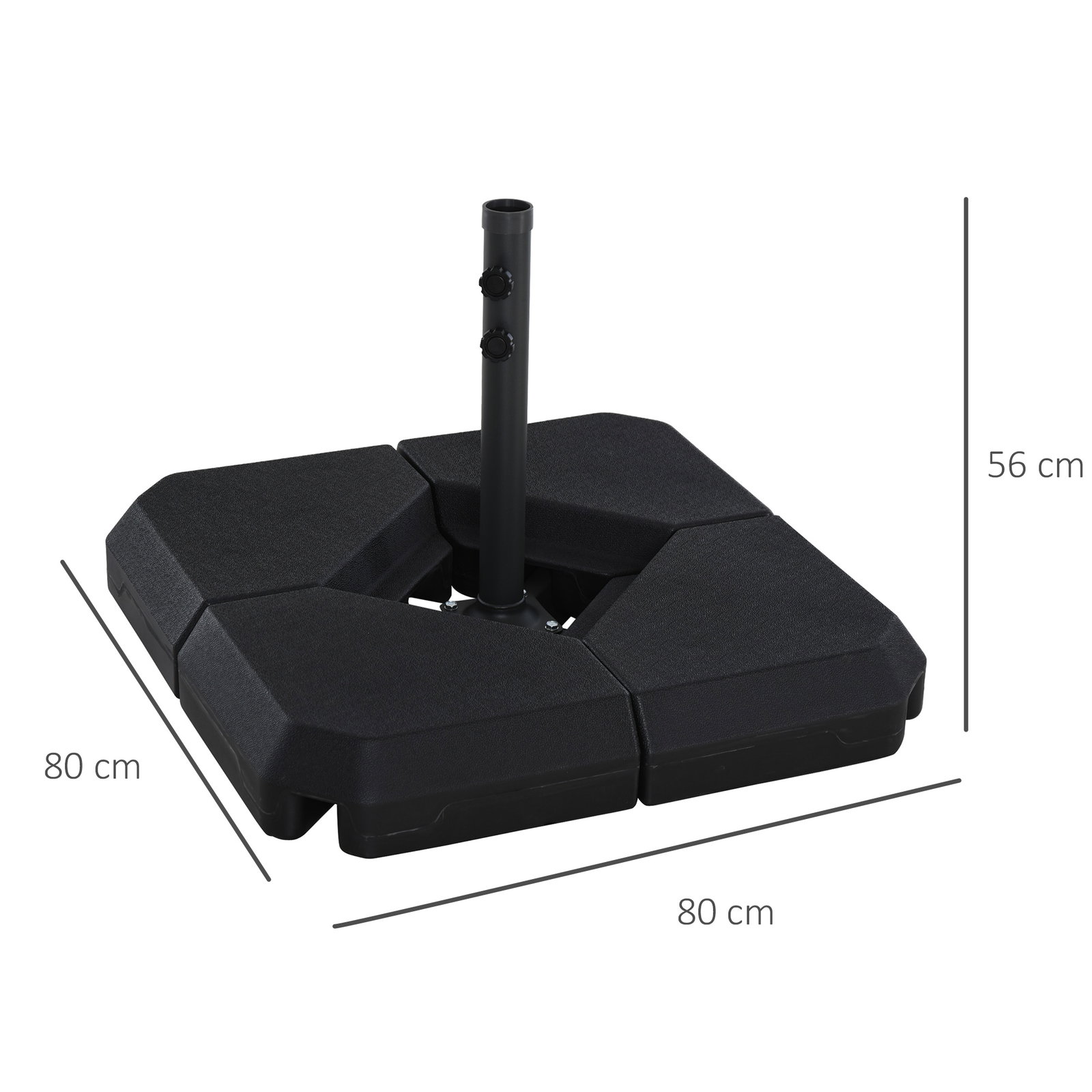 Base para chapéu de sol ø48 mm com 4 pesos enchentes de 60l água ou areia suporte cruzado para chapéu de sol com tubo de aço 80x80x56 cm preto