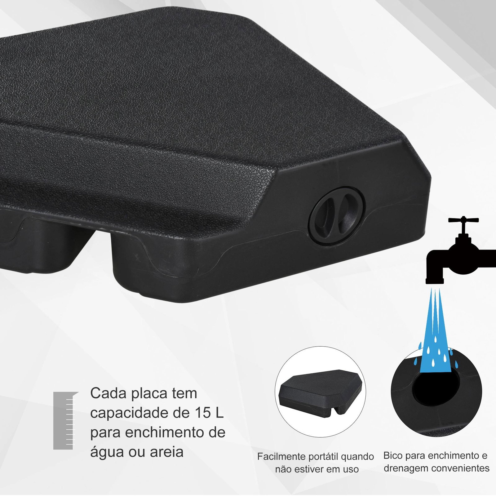 Base para chapéu de sol ø48 mm com 4 pesos enchentes de 60l água ou areia suporte cruzado para chapéu de sol com tubo de aço 80x80x56 cm preto