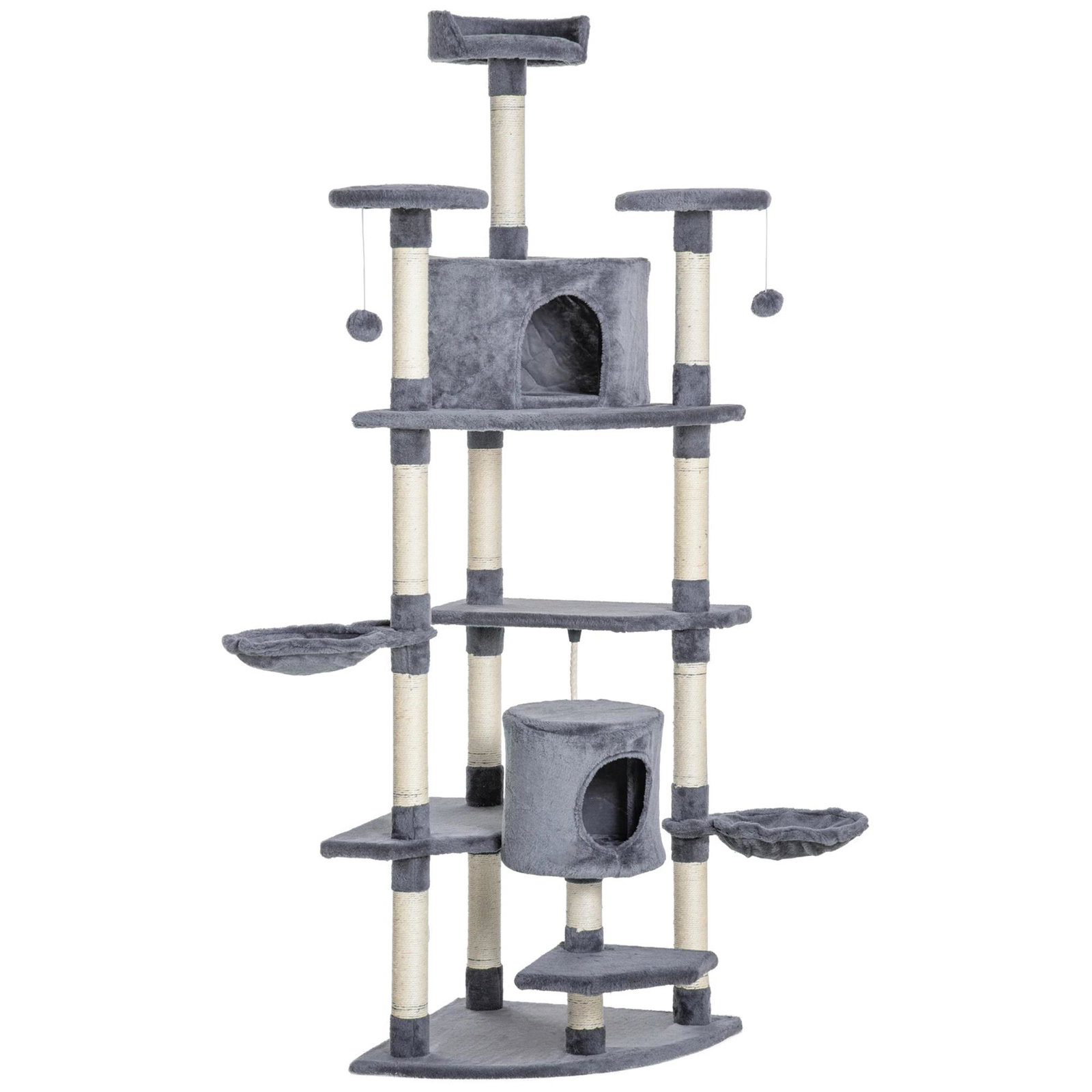 Árvore Arranhador para Gatos Grande 60x60x200cm com 2 Cavernas 2 Redes Cama Múltiplas Plataformas Postes Arranhadores de Sisal N