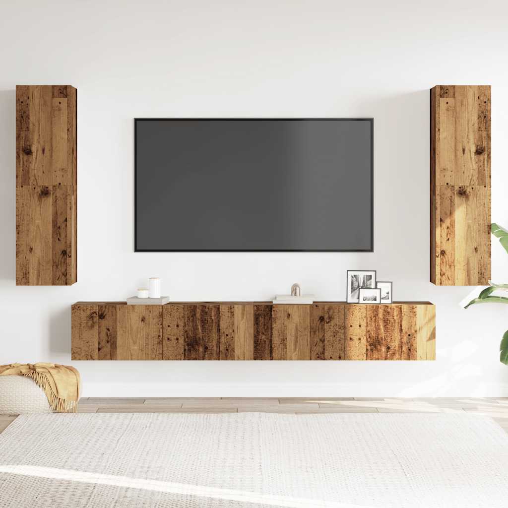 Armários de TV montados na parede 4 pcs madeira velha