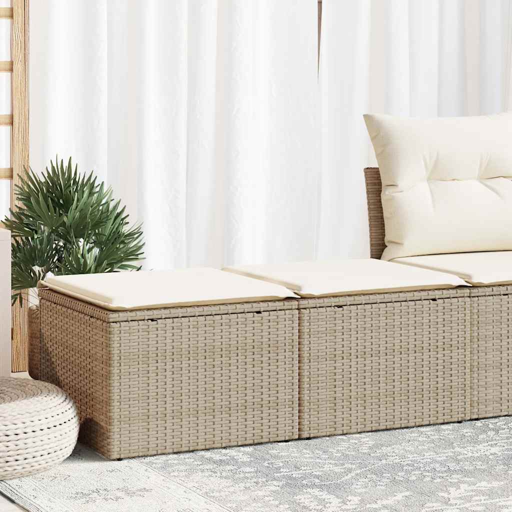 2 Pcs conj. sofás p/ jardim c/ almofadões vime PE/acácia bege