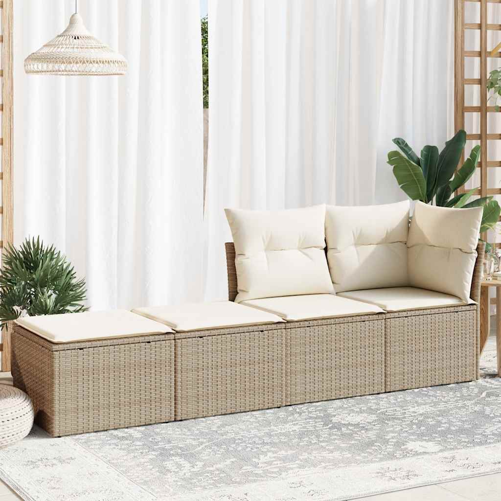 2 Pcs conj. sofás p/ jardim c/ almofadões vime PE/acácia bege