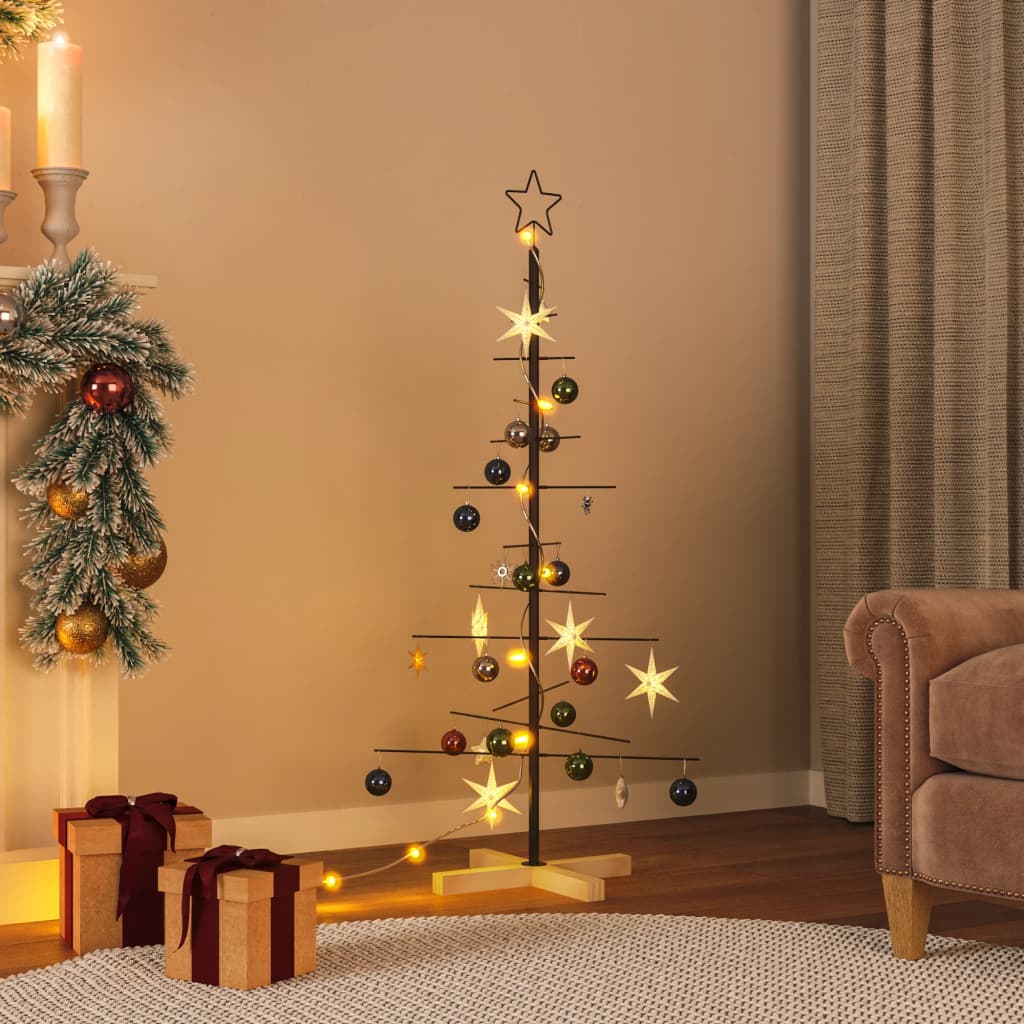 Árvore de natal de metal com base em madeira 120 cm preto