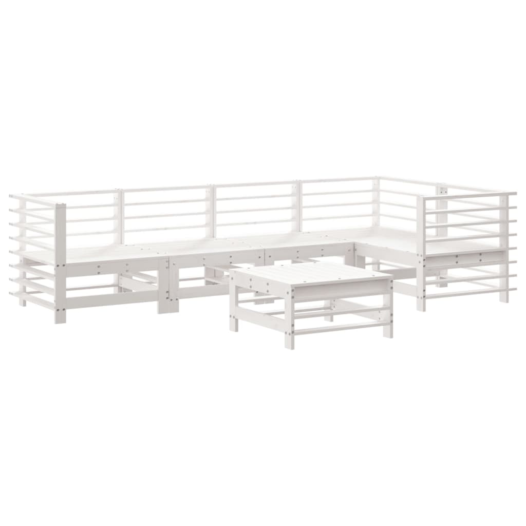 6Pcs conjunto lounge jardim c/ almofadões madeira maciça branco