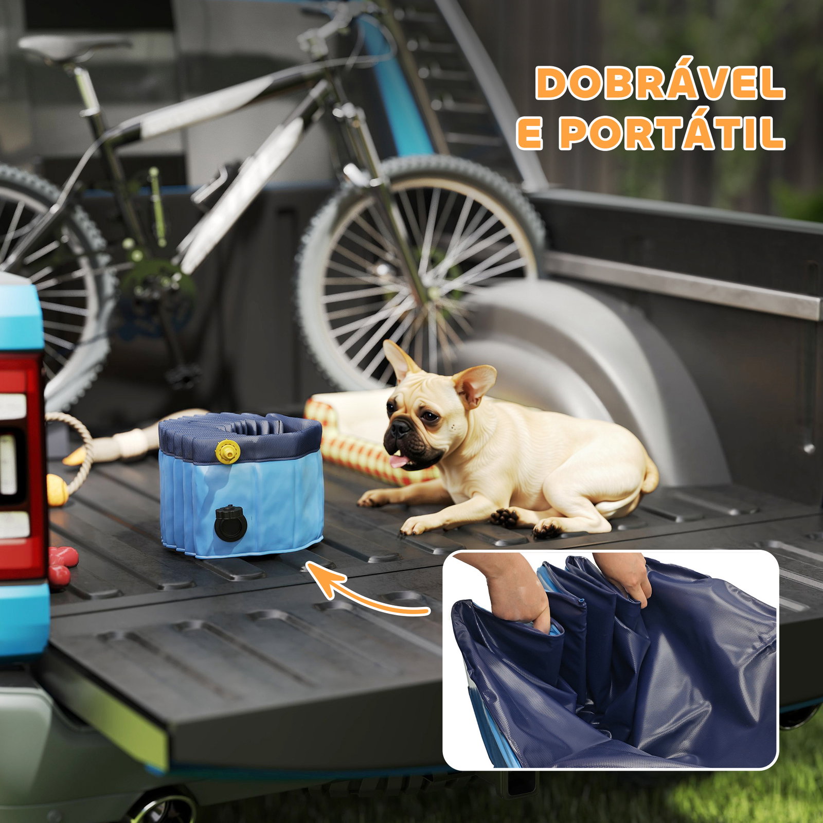 Piscina para cães dobrável com aspersor piscina portátil em PVC antiderrapante e resistente ao desgaste ø80x20 cm azul