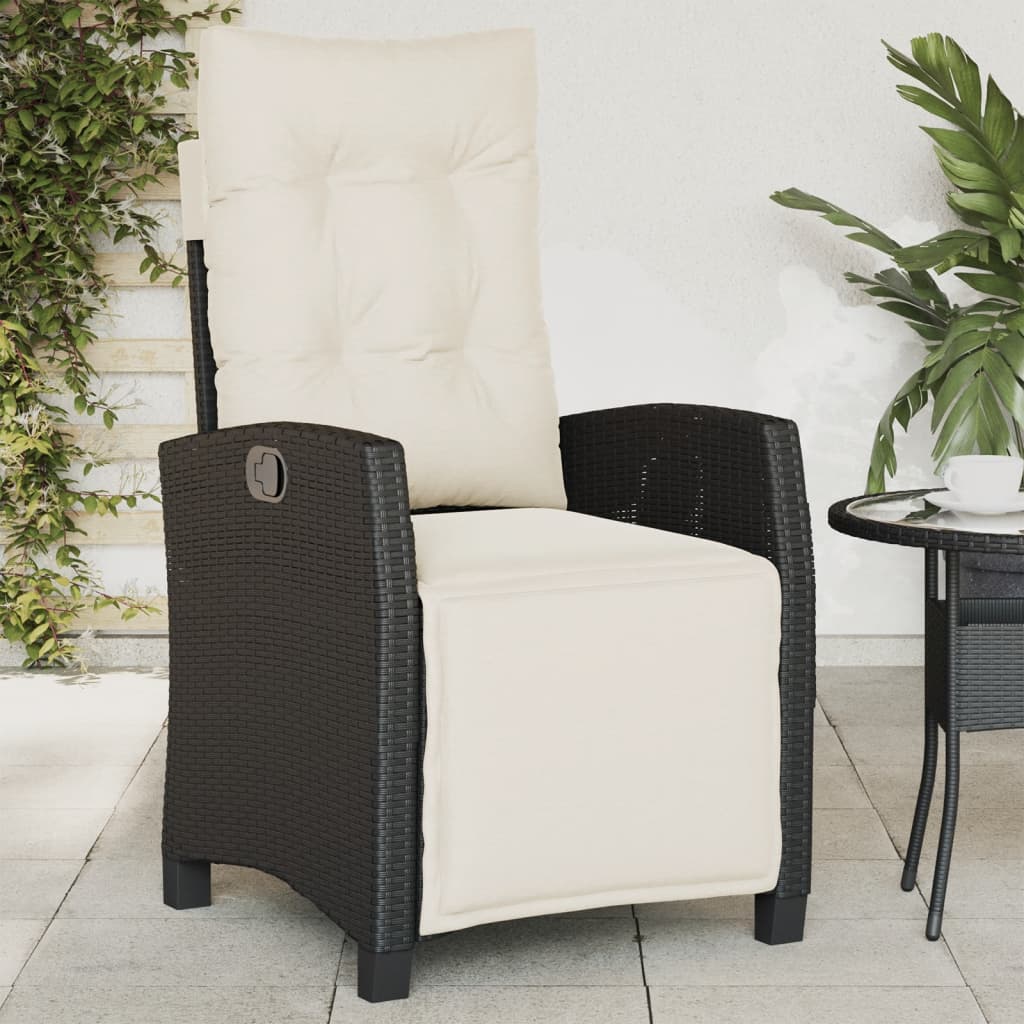 Cadeiras jardim reclináveis 2 pcs c/ apoio de pés vime PE preto