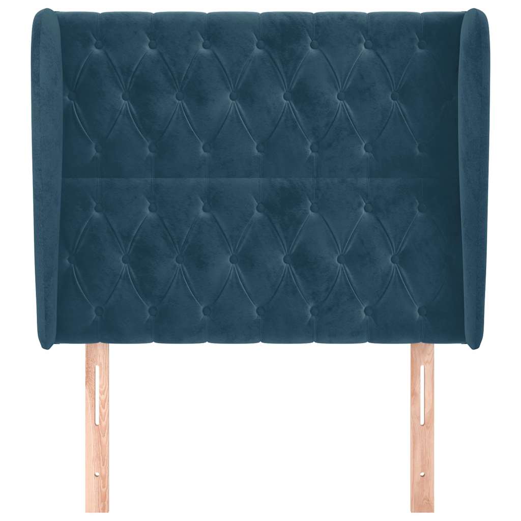 Cabeceira cama c/ abas veludo 103x23x118/128 cm azul-escuro