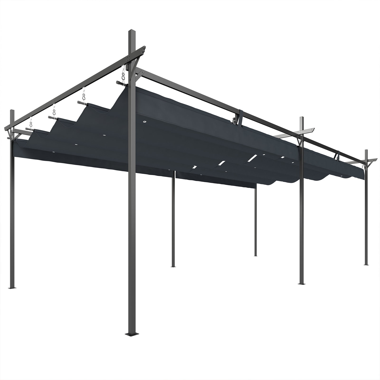 Pérgola com teto retrátil de alumínio 588x297x230 cm pérgola com tecido de poliéster anti UV pérgola de jardim cinzento escuro