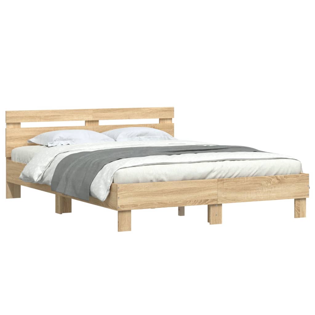 Estrutura cama c/ cabeceira/luzes LED 140x190cm carvalho sonoma