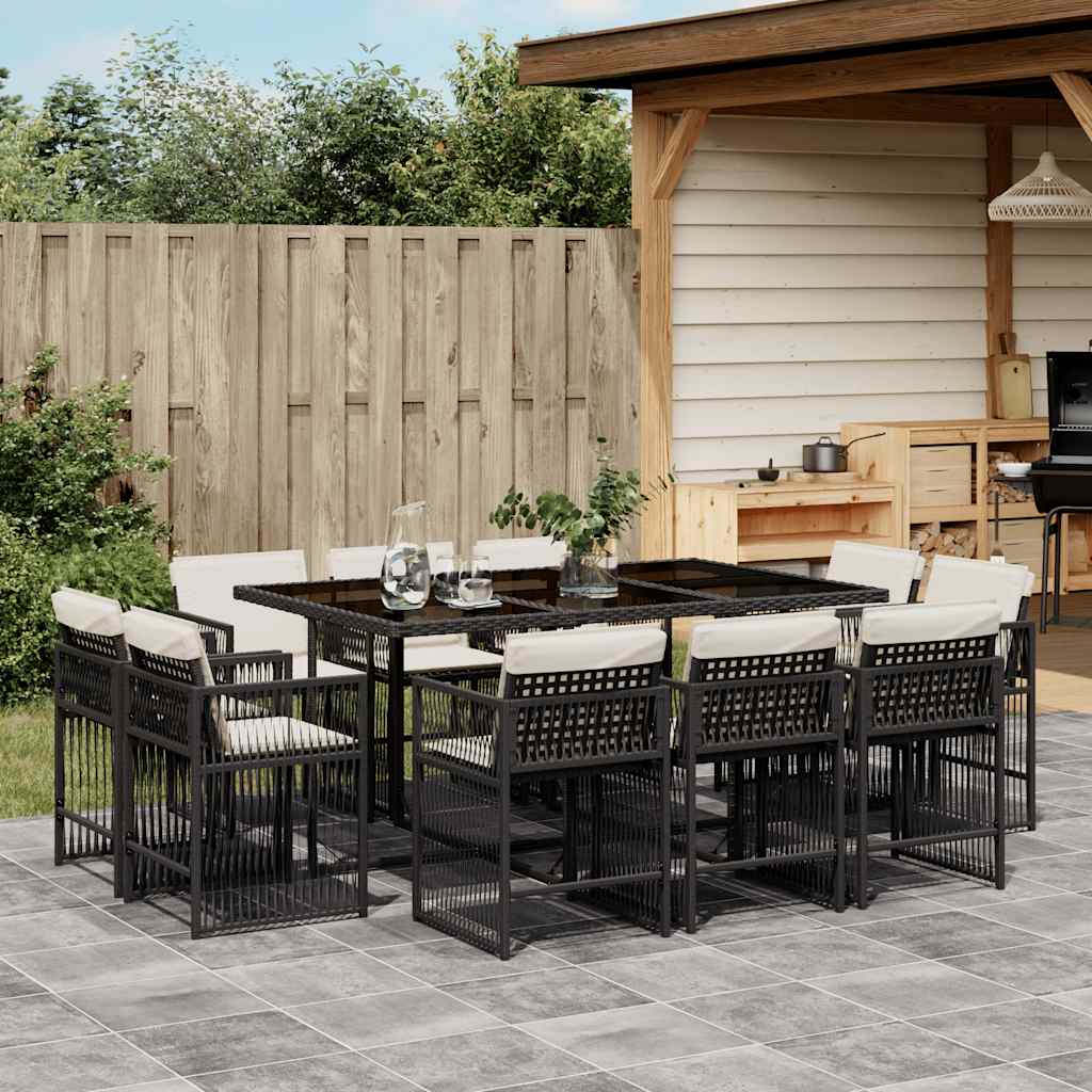 11 Pcs conjunto de jantar p/ jardim c/ almofadões vime PE preto