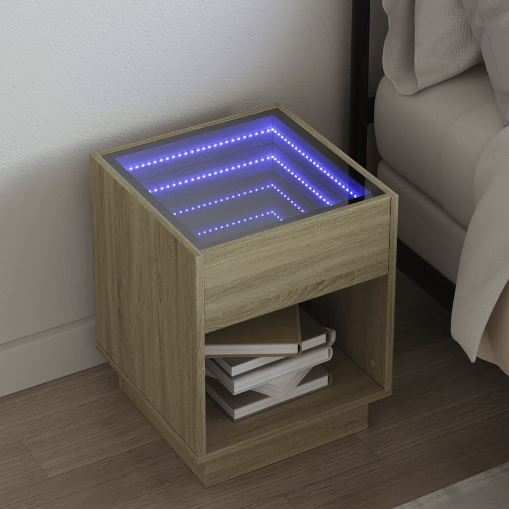 Mesa de cabeceira c/ LED infinity 40x40x50 cm carvalho sonoma