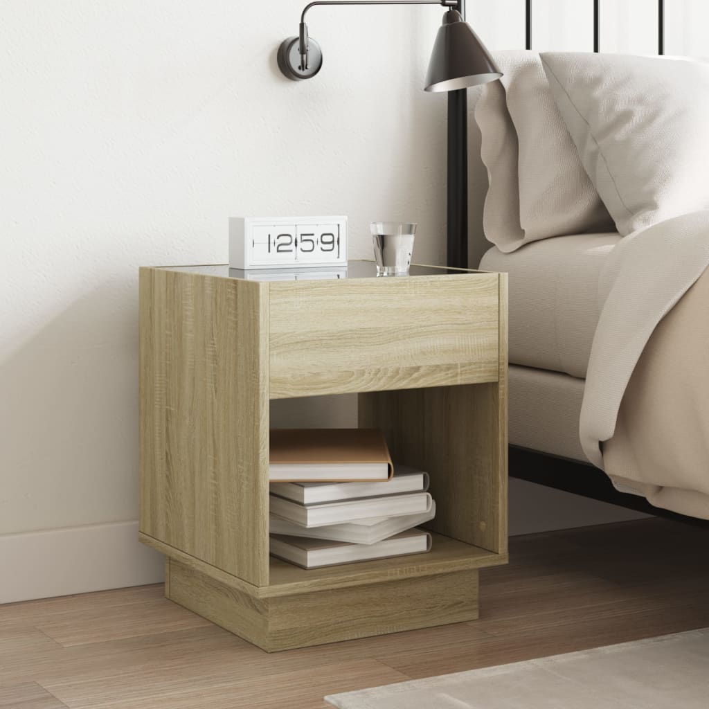 Mesa de cabeceira c/ LED infinity 40x40x50 cm carvalho sonoma