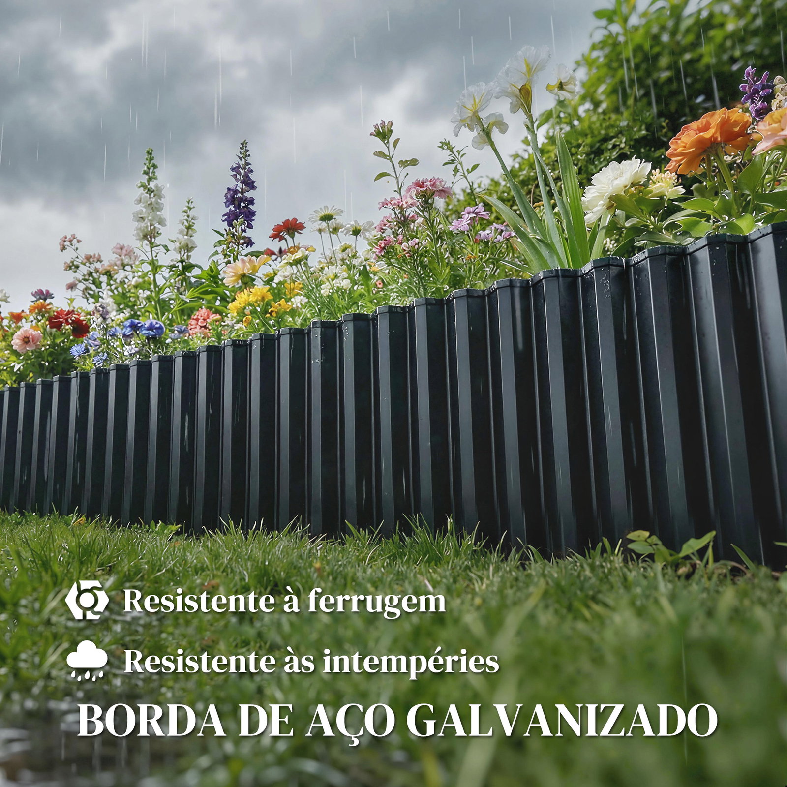 Cerca de jardim metálica 650x20 cm em aço galvanizado resistente para horta pátio terraço relvado cinzento escuro